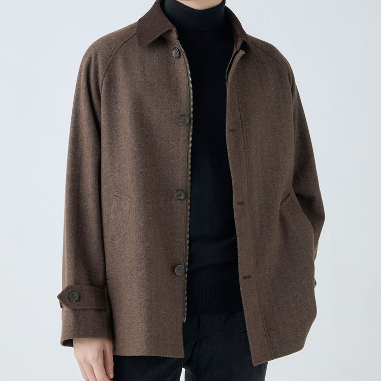 シルバーライン 【発送在庫あり】【SL】ウールブレンドデュアリティショートコート/ベージュ＆ブラウン×チェック/140S BLENDED EXTRA FINE MERINO WOOL 黄淡色