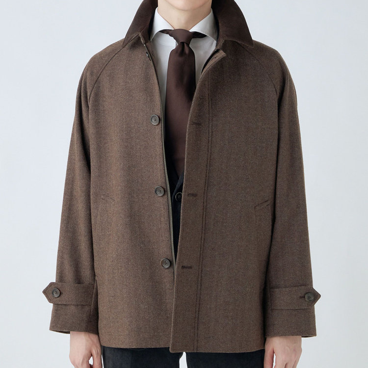 シルバーライン 【発送在庫あり】【SL】ウールブレンドデュアリティショートコート/ベージュ＆ブラウン×チェック/140S BLENDED EXTRA FINE MERINO WOOL 黄淡色