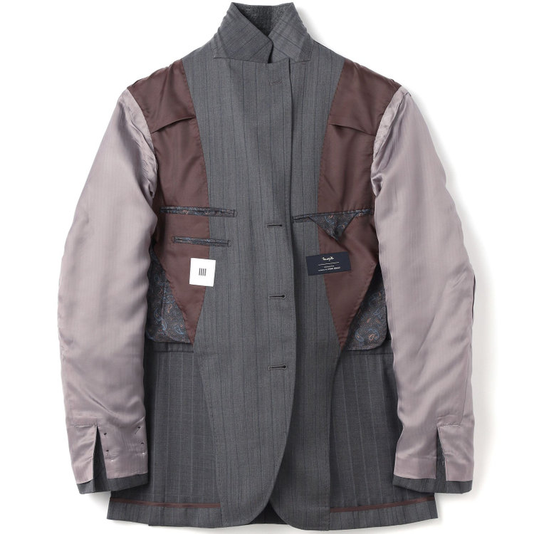 シルバーライン 【CLASSICO TAPERED】【春夏】3釦段返りシングルスーツ 2タック/グレー×シャドーストライプ/ウエストムーブ/MARZOTTO/※パンツ裾直し必要 グレー中間