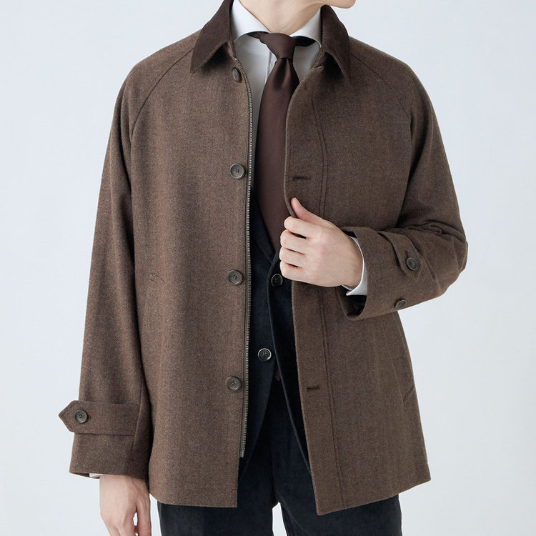 シルバーライン 【発送在庫あり】【SL】ウールブレンドデュアリティショートコート/ベージュ＆ブラウン×チェック/140S BLENDED EXTRA FINE MERINO WOOL 黄淡色