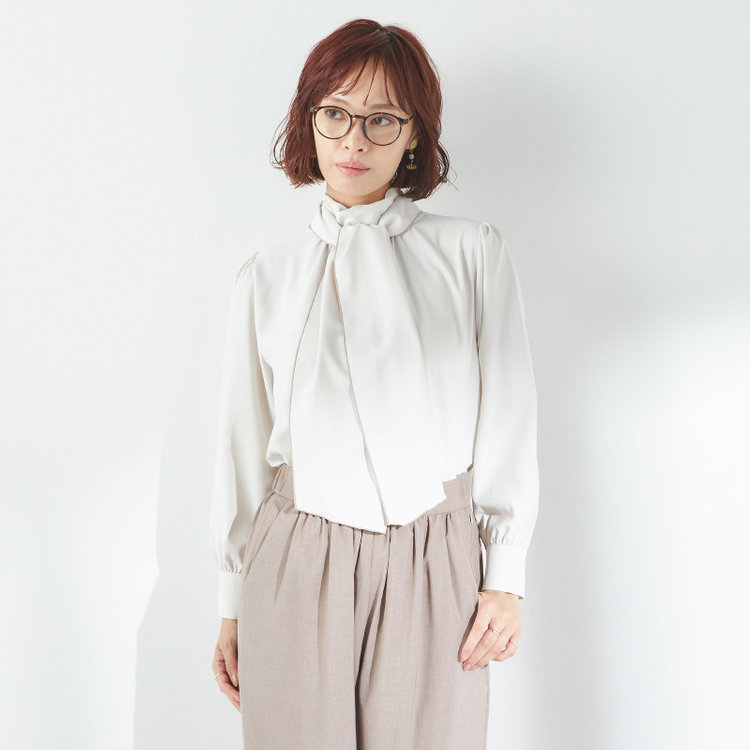 スーツセレクト 【SUIT SELECT×Samantha Thavasa】【長袖】前後2WAYボウタイブラウス/ベージュ/「ウォッシャブル可能」「2WAYストレッチ」「防シワ」「UV加工」「接触冷感」「透け軽減」 茶淡色