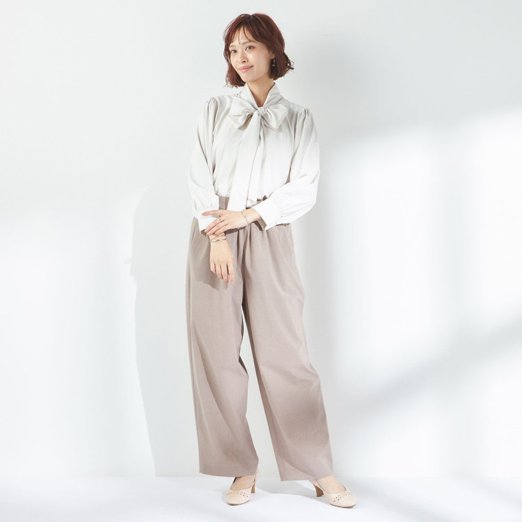 スーツセレクト 【SUIT SELECT×Samantha Thavasa】【長袖】前後2WAYボウタイブラウス/ベージュ/「ウォッシャブル可能」「2WAYストレッチ」「防シワ」「UV加工」「接触冷感」「透け軽減」 茶淡色