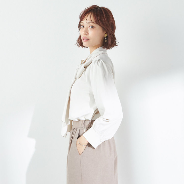 スーツセレクト 【SUIT SELECT×Samantha Thavasa】【長袖】前後2WAYボウタイブラウス/ベージュ/「ウォッシャブル可能」「2WAYストレッチ」「防シワ」「UV加工」「接触冷感」「透け軽減」 茶淡色