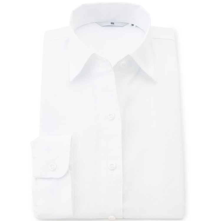 SUIT SELECT　アウトレット 【WEB限定/OUTLET/汚れ・キズ等有】【SL/七分袖】レギュラーワンピースカラーブラウス/ホワイト×ドビーツイル/TOUGH BUTTON・NON IRON 白