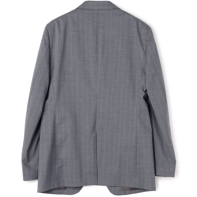 ブラックライン 【SLIM TAPERED_2】【春夏】2釦シングルスーツ 0タック/グレー×ストライプ/ウエストシャーリング/4S SUSTAINABILITY&ECOLOGY FABRIC/ウォッシャブル/※パンツ裾上げ済仕様 グレー中間