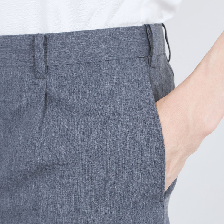 シルバーライン 【CLASSICO TAPERED】【春夏】1タックテーパードパンツ/ネイビー/ウエストムーブ仕様/ウォシャブル/「氷撃」冷感PRINT/※裾直し必要 グレー中間