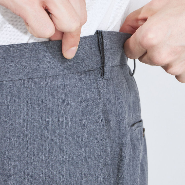 シルバーライン 【CLASSICO TAPERED】【春夏】1タックテーパードパンツ/ネイビー/ウエストムーブ仕様/ウォシャブル/「氷撃」冷感PRINT/※裾直し必要 グレー中間