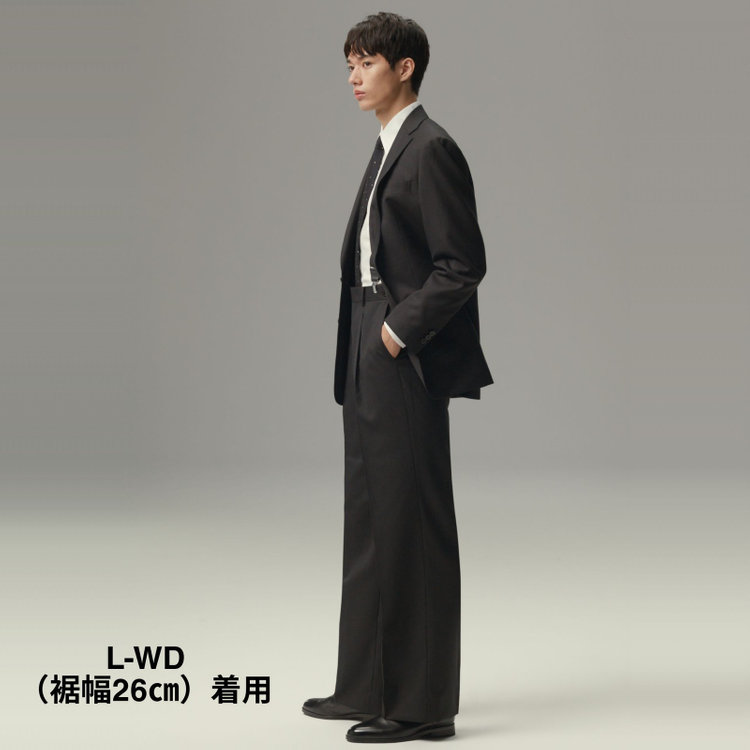 ソノタ 【BLACK LINE】1タックワイドシルエットパンツ/ダークグレー/NEW ZEALAND WOOL MIX/※裾上げ必要 グレー濃色