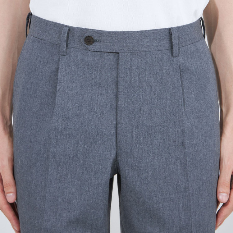 シルバーライン 【CLASSICO TAPERED】【春夏】1タックテーパードパンツ/ネイビー/ウエストムーブ仕様/ウォシャブル/「氷撃」冷感PRINT/※裾直し必要 グレー中間