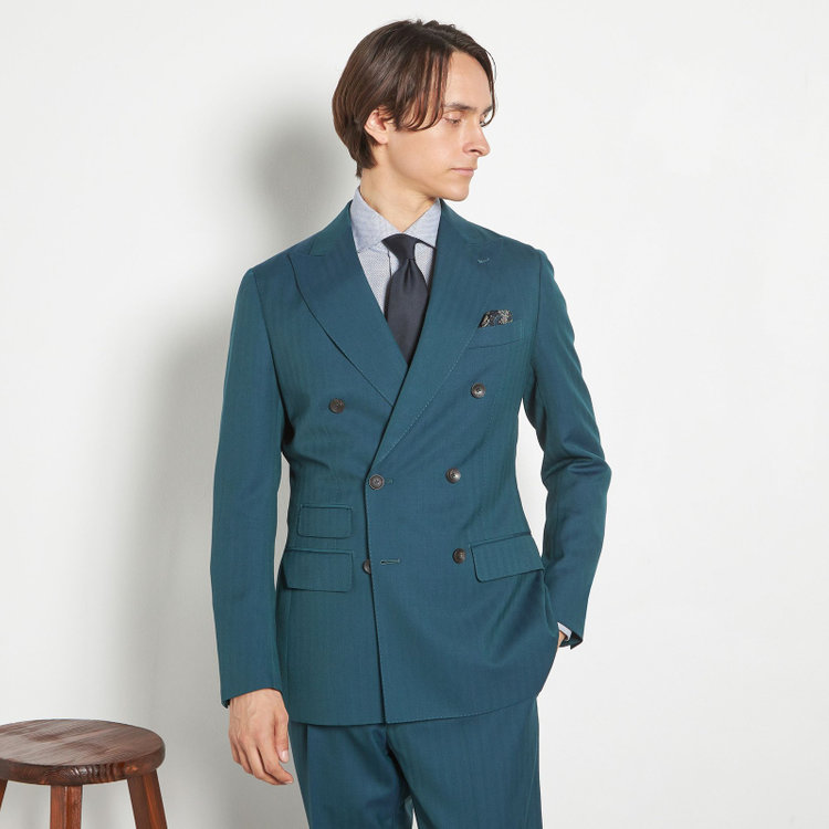 シルバーライン 【CLASSICO TAPERED】【春夏】6釦2掛けダブルスーツ 2タック/グリーン/NEW ZEALAND WOOL MIX/裾直し必要 緑中間