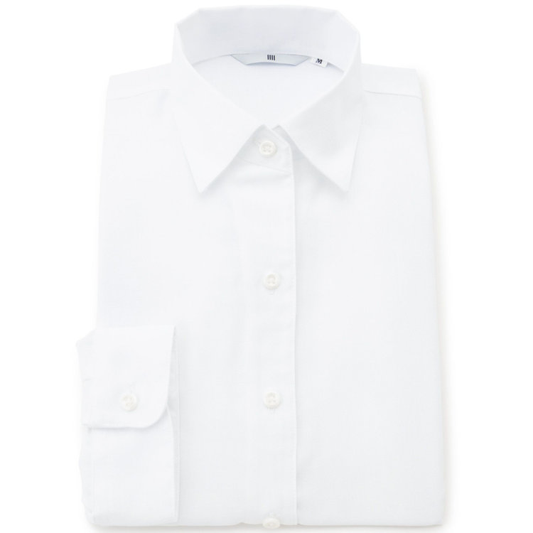 SUIT SELECT　アウトレット 【WEB限定/OUTLET/汚れ・キズ等有】【SL/七分袖】レギュラーワンピースカラーブラウス/ホワイト×ドビーツイル/TOUGH BUTTON・NON IRON 白