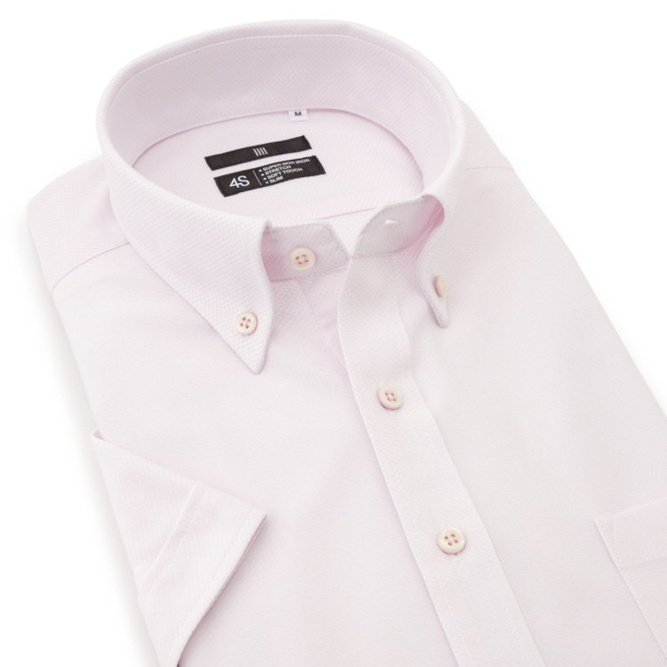 ブラックライン 【発送在庫あり】【BLACK LINE/半袖】ボタンダウンワイシャツ/ピンク×ドビー/釦付糸：ピンク/「4S」スーパーノンアイロン・ストレッチ 赤淡色