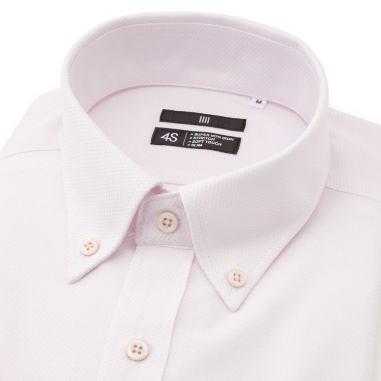 ブラックライン 【発送在庫あり】【BLACK LINE/半袖】ボタンダウンワイシャツ/ピンク×ドビー/釦付糸：ピンク/「4S」スーパーノンアイロン・ストレッチ 赤淡色