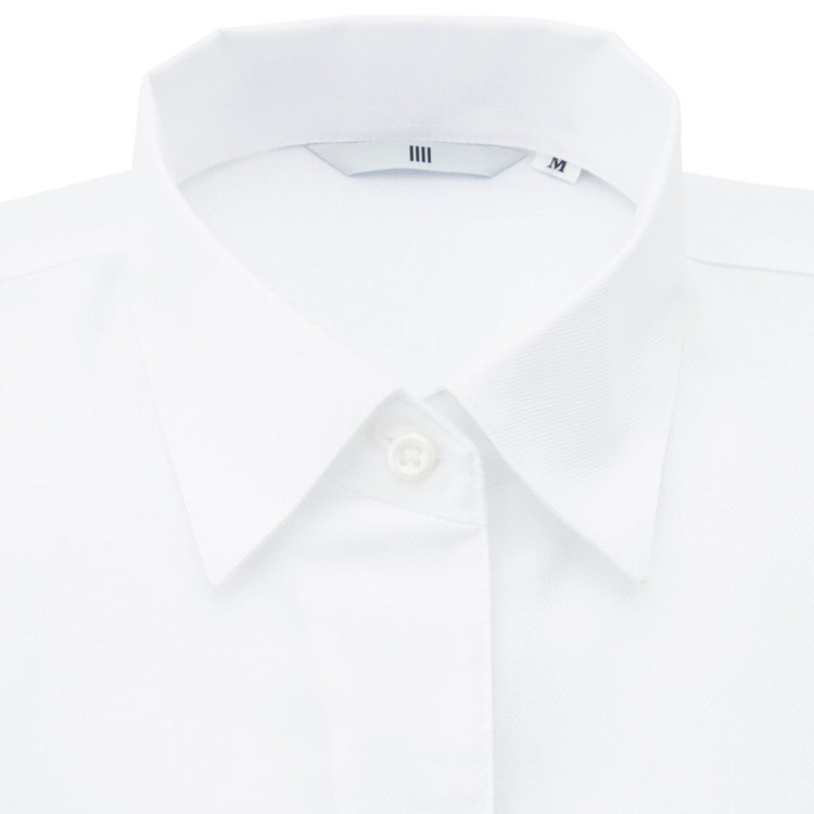 SUIT SELECT　アウトレット 【WEB限定/OUTLET/汚れ・キズ等有】【SL/七分袖】レギュラーワンピースカラーブラウス/ホワイト×ドビーツイル/TOUGH BUTTON・NON IRON 白