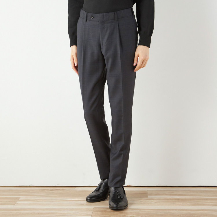 シルバーライン 【CLASSICO TAPERED】【秋冬】2釦シングルスーツ 1タック/ダークグレー×チェック/ウエストムーブ/Ermenegildo Zegna TRAVELLER woven in italy/※裾上げ必要 グレー濃色