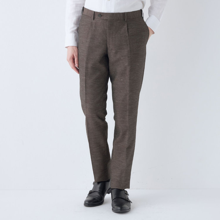 シルバーライン 【CLASSICO TAPERED】【春夏】 1タックテーパードパンツ/ブラウン/ウエストムーブ/※裾上げ済み仕様 茶中間