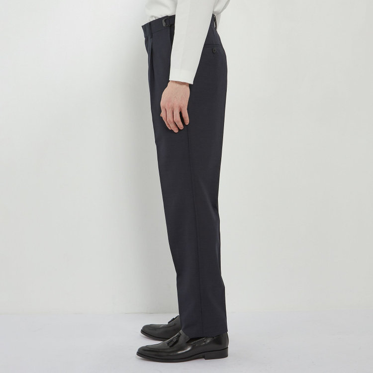 ソノタ 【BLACK LINE】【春夏】1タックワイドシルエットパンツ/ネイビー×サイロフィル/NEW ZEALAND WOOL MIX Super100’s/※裾上げ必要 紺中間