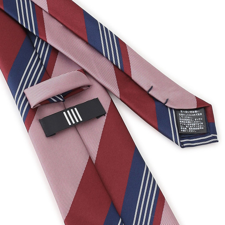ブラックライン 【BLACK LINE】ポリエステルストライプネクタイ 7.5cm幅/ワイン×ネイビー/ウォッシャブル その他