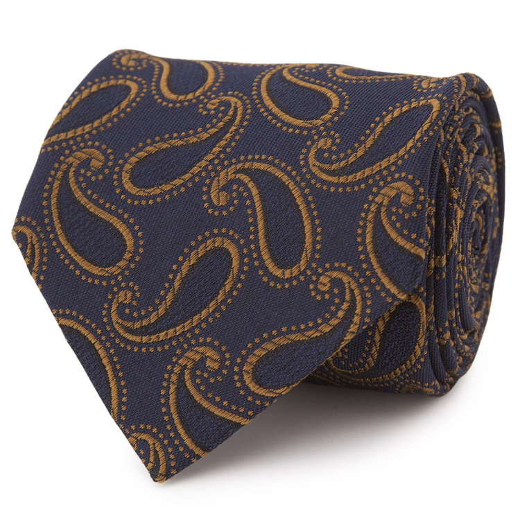 シルバーライン 【発送在庫あり】【SILVER LINE】シルクコットンペイズリーネクタイ 8.5cm幅/ネイビー×ブラウン/ITALIAN FABRICS その他