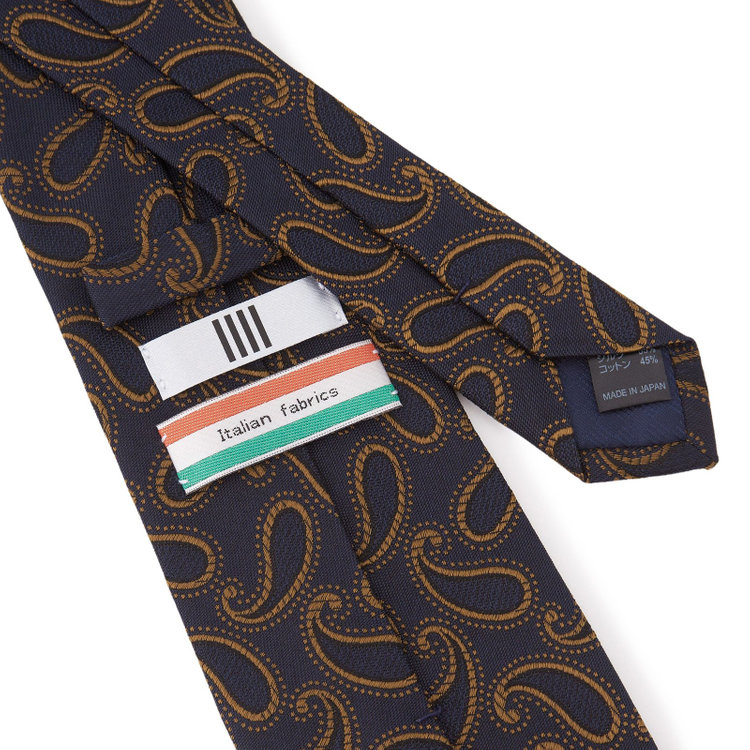 シルバーライン 【発送在庫あり】【SILVER LINE】シルクコットンペイズリーネクタイ 8.5cm幅/ネイビー×ブラウン/ITALIAN FABRICS その他