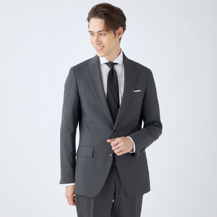 シルバーライン 【CLASSICO TAPERED】【秋冬】スペアパンツ付き/2釦シングルスーツ 1タック/グレー×ソリッド/ウォッシャブル/※裾上げ必要 グレー中間