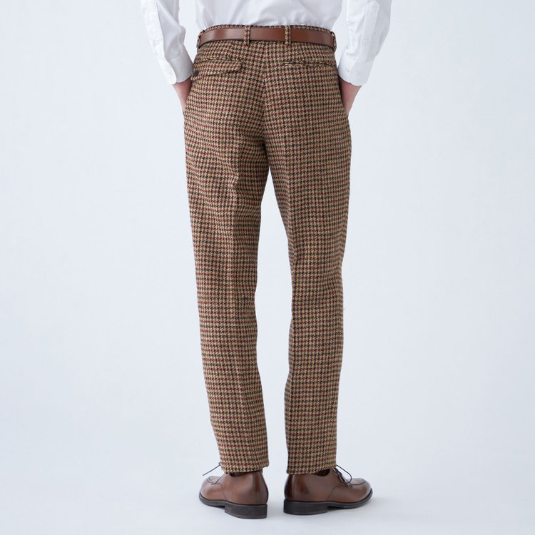 シルバーライン 【CLASSICO TAPERED】【秋冬】ウールテーパードパンツ 2タック/ブラウン×チェック+ツイード/Harris Tweed hand woven in the outer hebrides of scotland/※裾上げ必要 茶淡色
