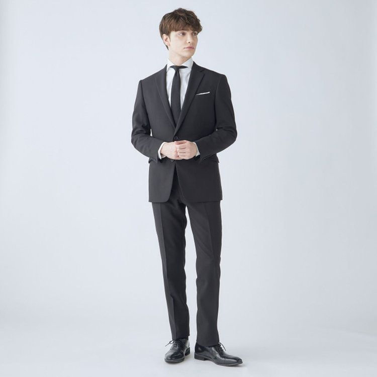 SUIT SELECT　アウトレット 【WEB限定/OUTLET】B級品スーツ【KSW】【年間】2釦シングルスーツ 0タック/ブラック/ A4サイズ ※裾直し済等 BLD2403-27_T 股下74cmシングル仕上げ 黒