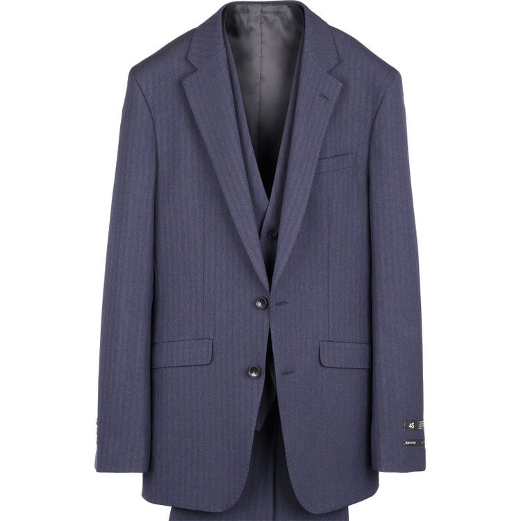 スーツセレクト 【発送在庫あり】【SLIM TAPERED_2】【年間】2釦シングルスリーピーススーツ 0タック/ネイビー×シャドーストライプ/4S/※パンツ裾上げ済仕様 ネイビー系(紺)
