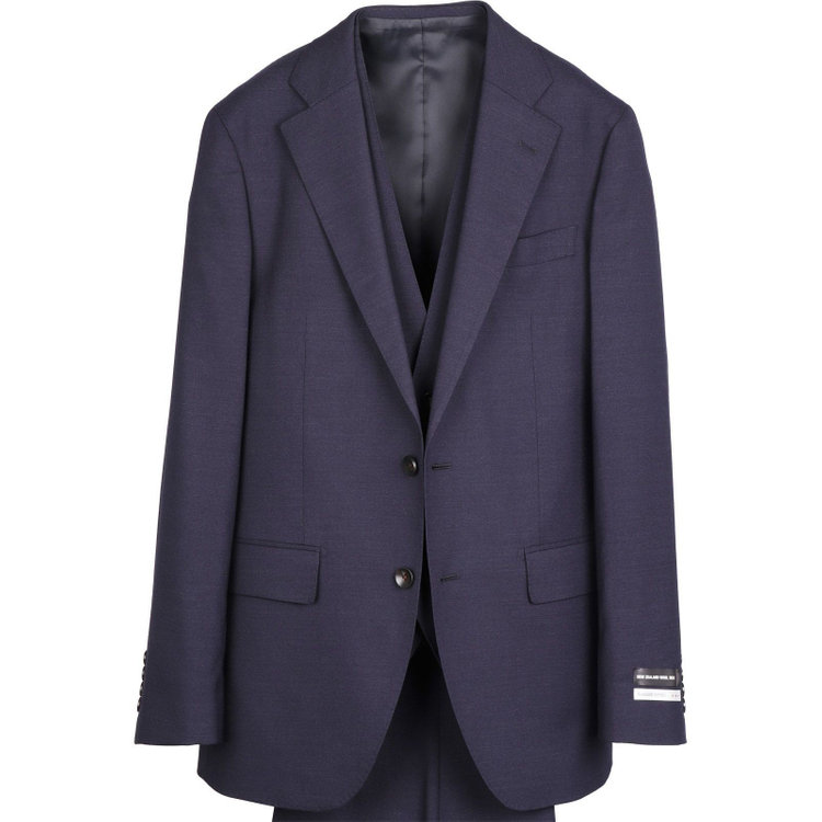 スーツセレクト 【発送在庫あり】【CLASSICO TAPERED】【年間】2釦シングルスリーピーススーツ 1タック/ネイビー×ソリッド/ストレッチ/NEW ZEALAND WOOL MIX ネイビー系(紺)