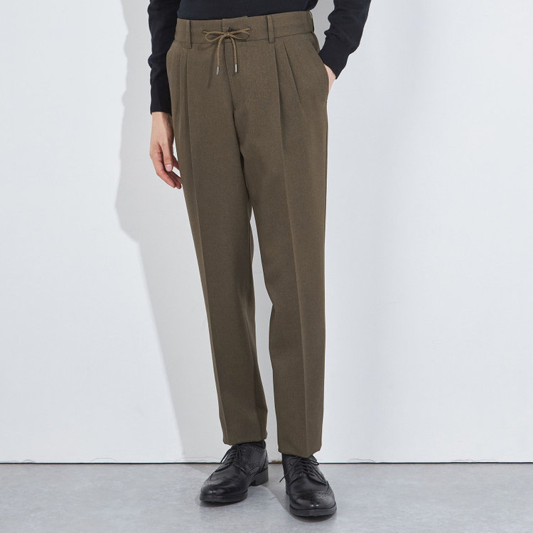 シルバーライン 【RBC】【秋冬】ドローコード2タックパンツ/カーキ/ウエストシャーリング仕様/4S SUSTAINABILITY&ECOLOGY FABRIC/※裾上げ済仕様 緑中間