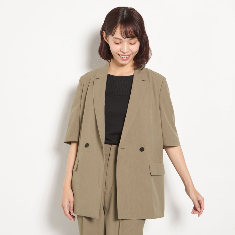 シルバーライン 【RELAX WIDE】【春夏】 2釦1掛けダブルジャケットワイドパンツスーツ/ベージュ/4S SUSTAINABILITY&ECOLOGY FABRIC/※パンツ裾上げ済仕様 グレー淡色