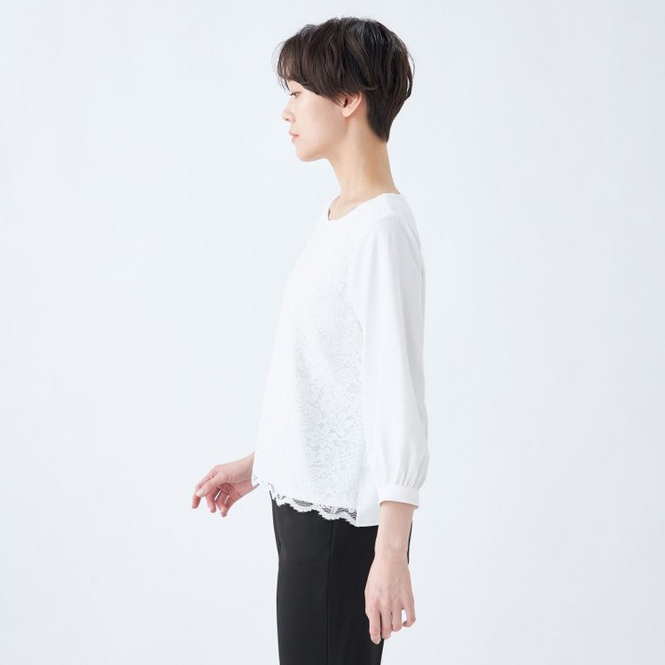 シルバーライン 【SL/7分袖】フロントレースプルオーバー/ホワイト 白