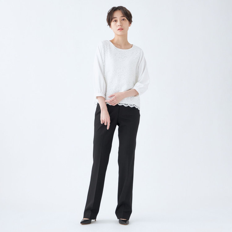 シルバーライン 【SL/7分袖】フロントレースプルオーバー/ホワイト 白