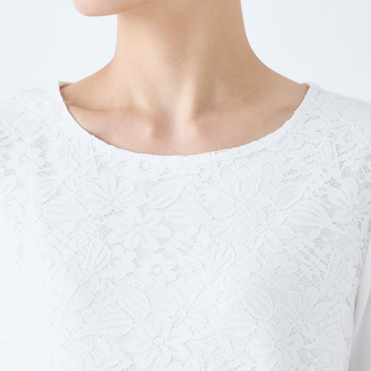 シルバーライン 【SL/7分袖】フロントレースプルオーバー/ホワイト 白