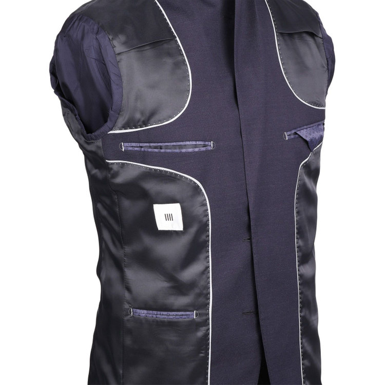 スーツセレクト 【発送在庫あり】【CLASSICO TAPERED】【年間】2釦シングルスリーピーススーツ 1タック/ネイビー×ソリッド/ストレッチ/NEW ZEALAND WOOL MIX ネイビー系(紺)