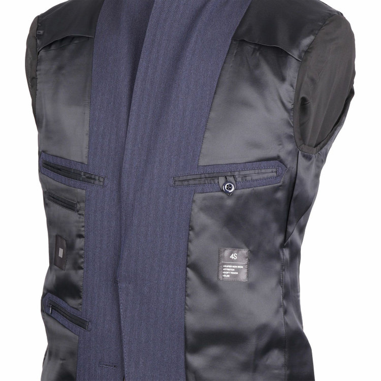 スーツセレクト 【発送在庫あり】【SLIM TAPERED_2】【年間】2釦シングルスリーピーススーツ 0タック/ネイビー×シャドーストライプ/4S/※パンツ裾上げ済仕様 ネイビー系(紺)