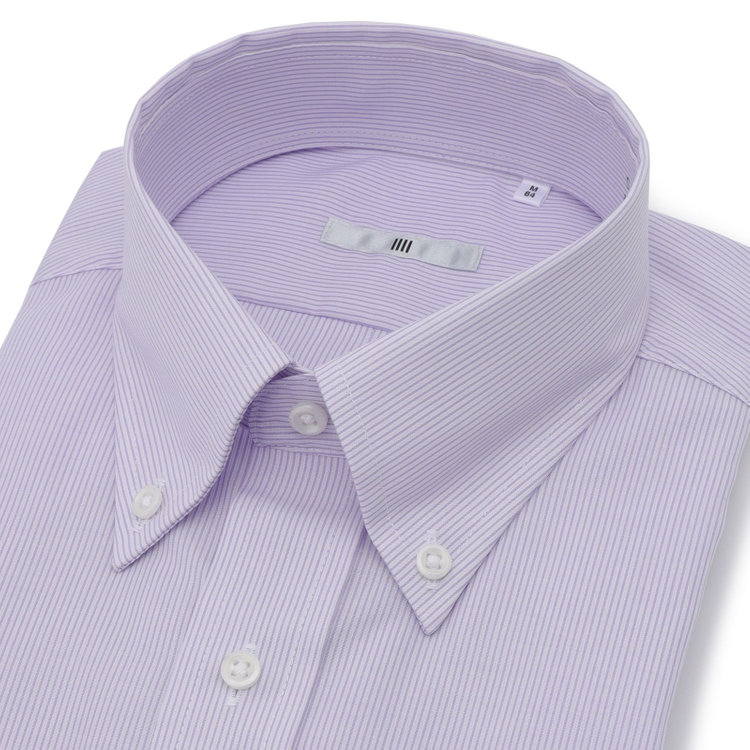 シルバーライン 【発送在庫あり】【SILVER LINE】【形態安定】ボタンダウンドレスワイシャツ/ホワイト×パープルストライプ 紫中間