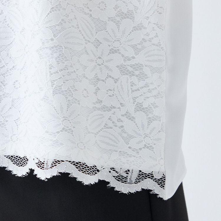 シルバーライン 【SL/7分袖】フロントレースプルオーバー/ホワイト 白