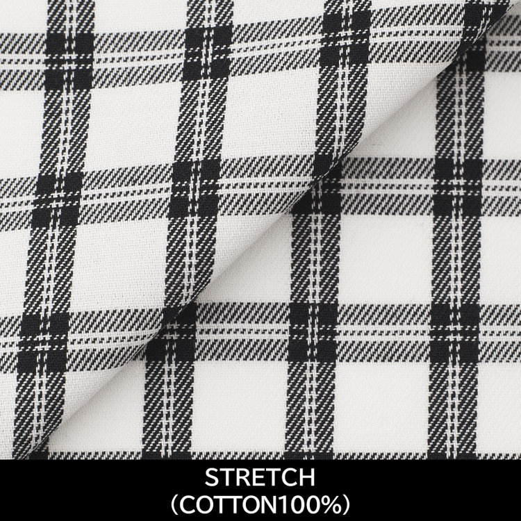 スーツセレクト 【国内縫製】【パターンオーダー】ワイシャツ/ホワイト×チェック/ストレッチ素材(COTTON100%) ホワイト系(白)