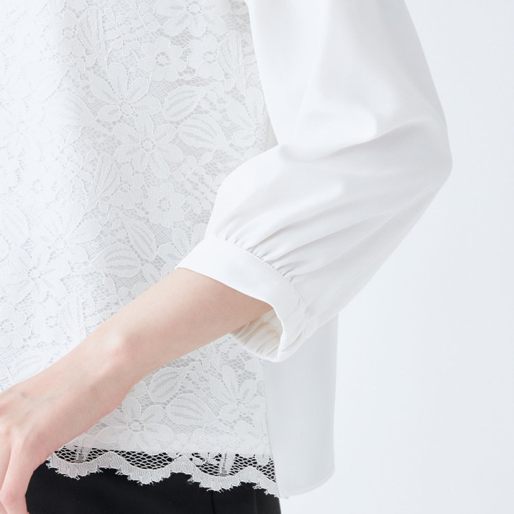 シルバーライン 【SL/7分袖】フロントレースプルオーバー/ホワイト 白