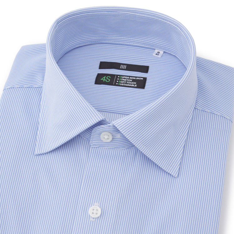 ブラックライン 【BLACK LINE】ワイドカラーワイシャツ/ブルー×ストライプ/「4S」スーパーノンアイロン・ストレッチ/Oil guard 青中間