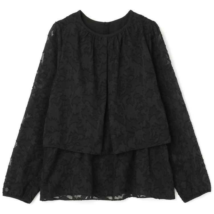 シルバーライン 【SL/長袖】カットジャカードレイヤードプルオーバーブラウス/ブラック/ウォッシャブル 黒