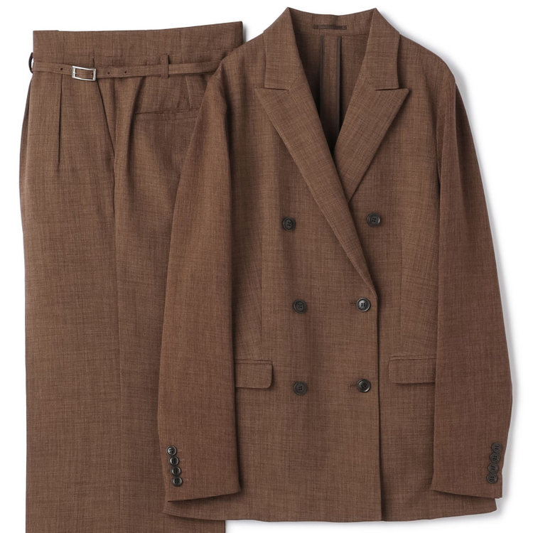 シルバーライン 【RELAX WIDE】【年間】 ダブルジャケットワイドパンツスーツ/ブラウン/4S SUSTAINABILITY&ECOLOGY FABRIC/※パンツ裾上げ済仕様 茶中間