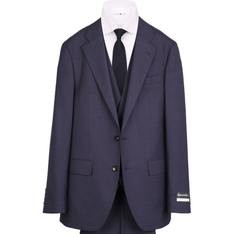 スーツセレクト 【発送在庫あり】【CLASSICO TAPERED】【年間】2釦シングルスリーピーススーツ 1タック/ネイビー×ソリッド/ストレッチ/NEW ZEALAND WOOL MIX ネイビー系(紺)