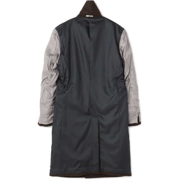 シルバーライン 【SL】ウールシングルバックベルトコート/ブラウン＆ブラック×チェック+エアーツイード/VALLEY MILLS BY MALLALIEUS fabric made in england 茶中間
