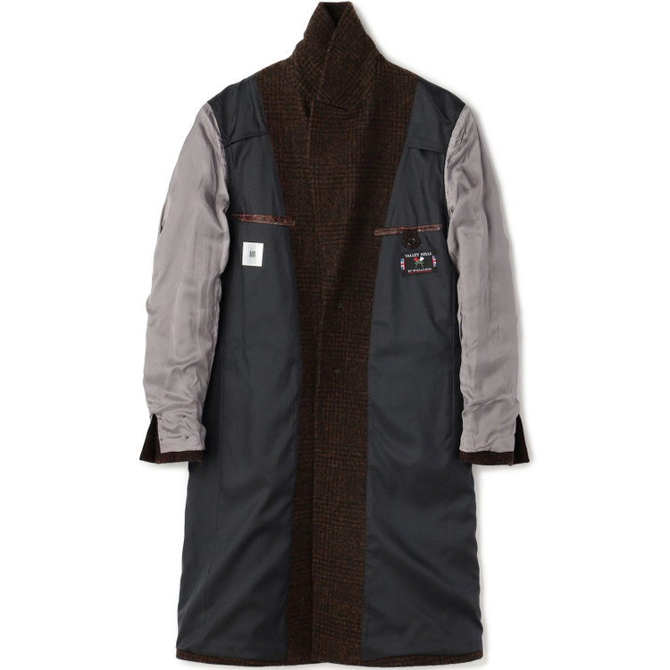 シルバーライン 【SL】ウールシングルバックベルトコート/ブラウン＆ブラック×チェック+エアーツイード/VALLEY MILLS BY MALLALIEUS fabric made in england 茶中間