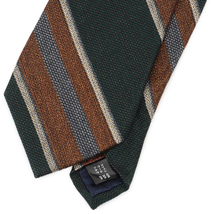 シルバーライン 【発送在庫あり】【SL】コットンウールシルクストライプネクタイ 8.5cm幅/グリーン×ブラウン×グレー/ITALIAN FABRICS その他