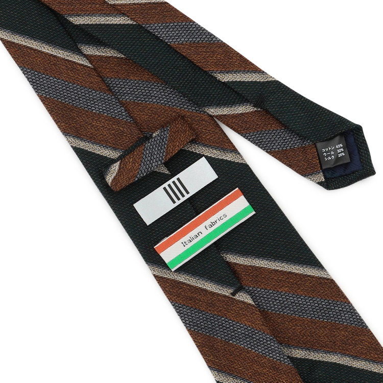 シルバーライン 【発送在庫あり】【SL】コットンウールシルクストライプネクタイ 8.5cm幅/グリーン×ブラウン×グレー/ITALIAN FABRICS その他