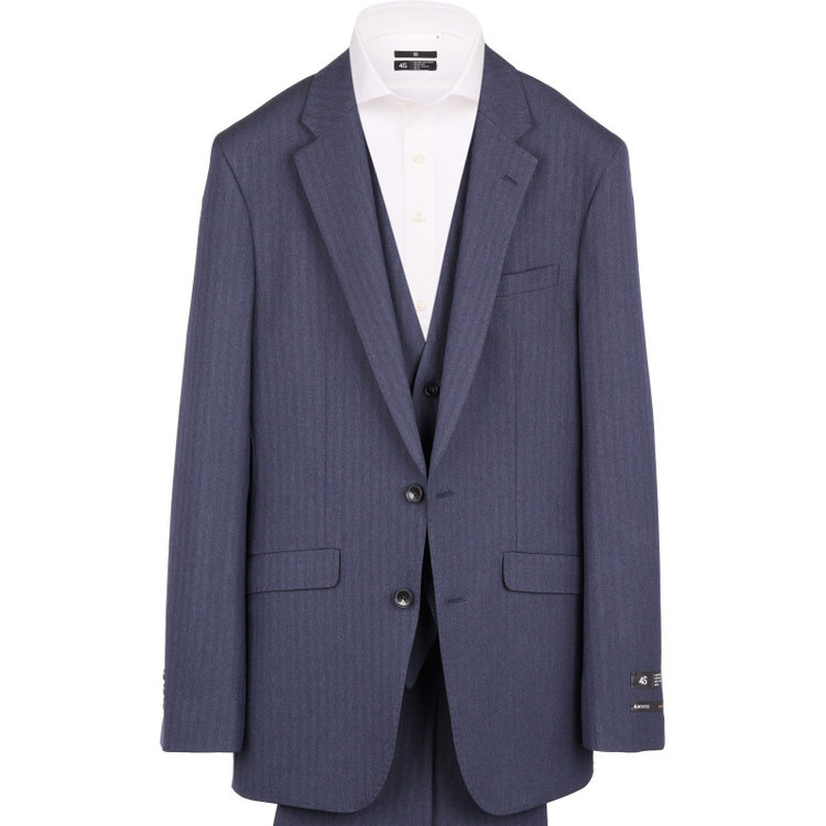 スーツセレクト 【発送在庫あり】【SLIM TAPERED_2】【年間】2釦シングルスリーピーススーツ 0タック/ネイビー×シャドーストライプ/4S/※パンツ裾上げ済仕様 ネイビー系(紺)