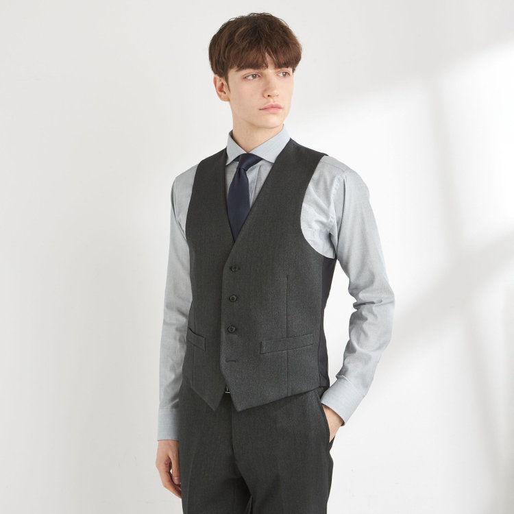 ブラックライン 【SLIM TAPERED_2】【秋冬】2釦シングルスリーピーススーツ 0タック/グリーン×シャドーストライプ/ウエストシャーリング/4S SUSTAINABILITY&ECOLOGY FABRIC/※パンツ裾上げ済仕様 緑濃色